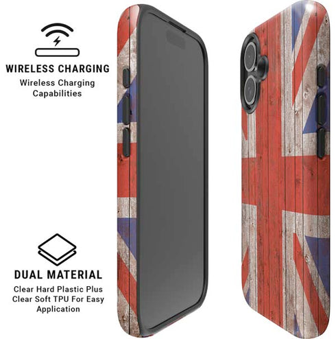 United Kingdom Flag Dark Wood iPhone 16 Plus Magsafe Impact Case